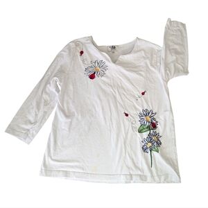 C&K Designs Embroidered Ladybug Floral 3/4 Sleeved Shirt Top M